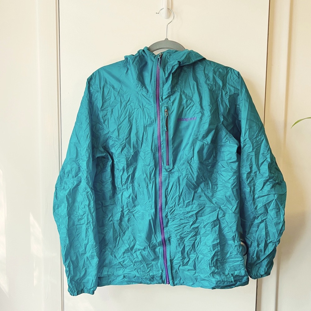 Patagonia women’s Alpine Houdini ultralight rain shell small teal
